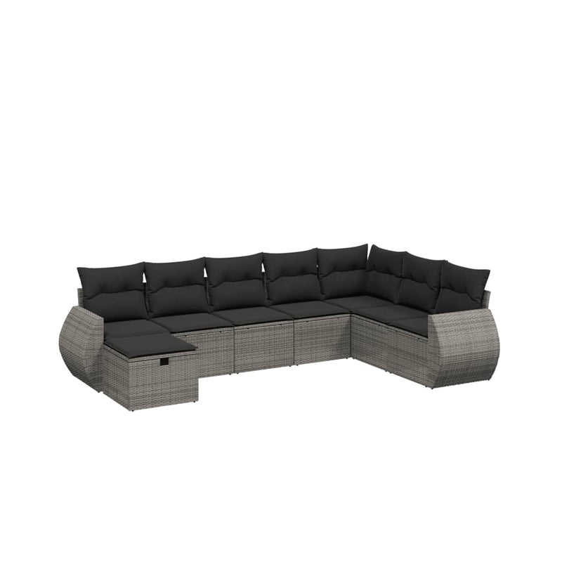 vidaXL 8 Piece Garden Sofa Set with Cushions Grey Poly Rattan