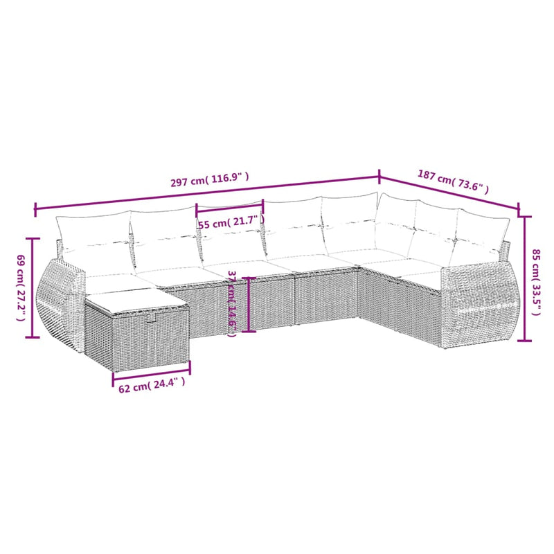 vidaXL 8 Piece Garden Sofa Set with Cushions Grey Poly Rattan
