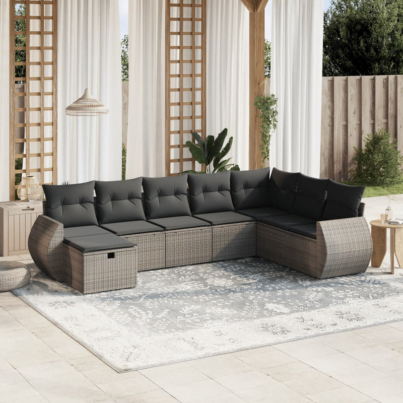 8 Piece Garden Sofa Set with Cushions Grey Poly Rattan