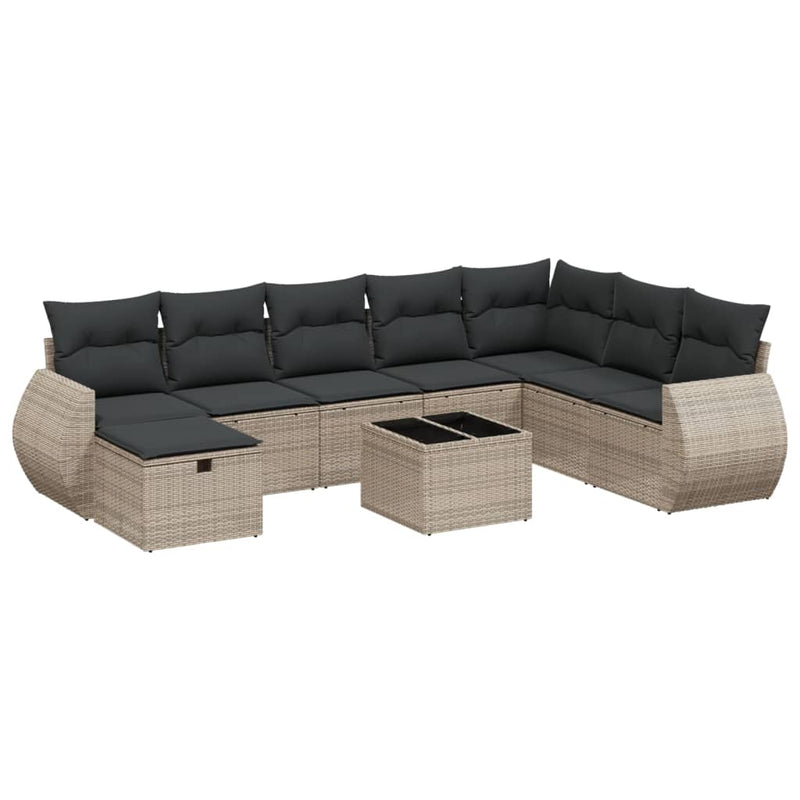 vidaXL 9 Piece Garden Sofa Set with Cushions Grey Poly Rattan