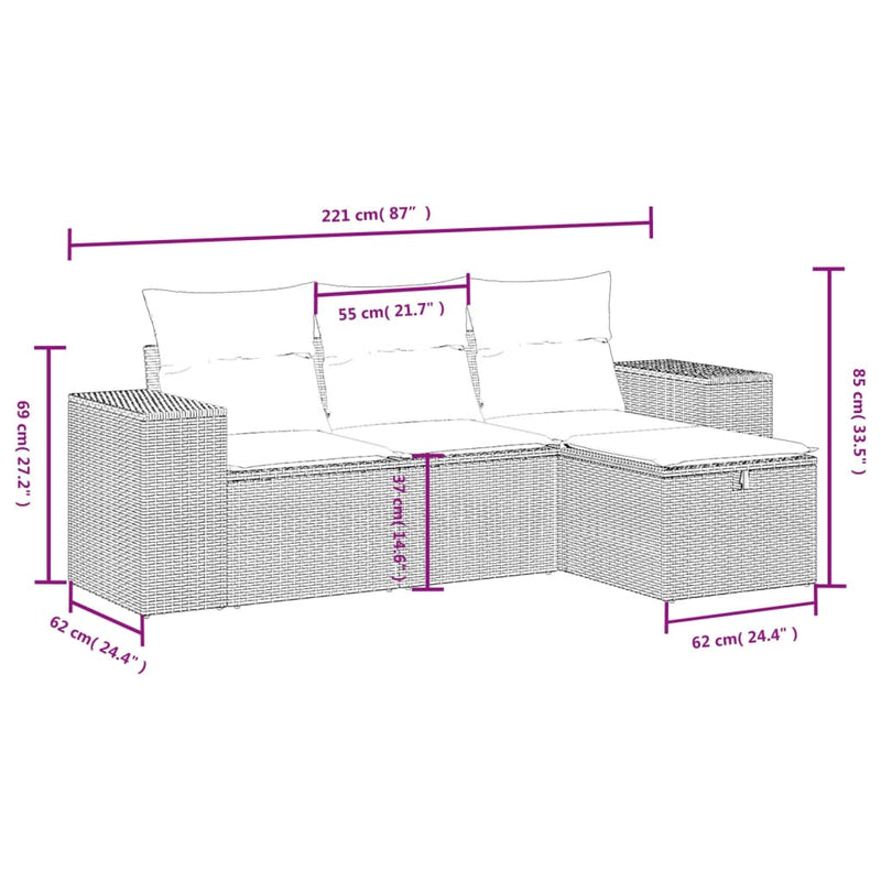 vidaXL 4 Piece Garden Sofa Set with Cushions Black Poly Rattan
