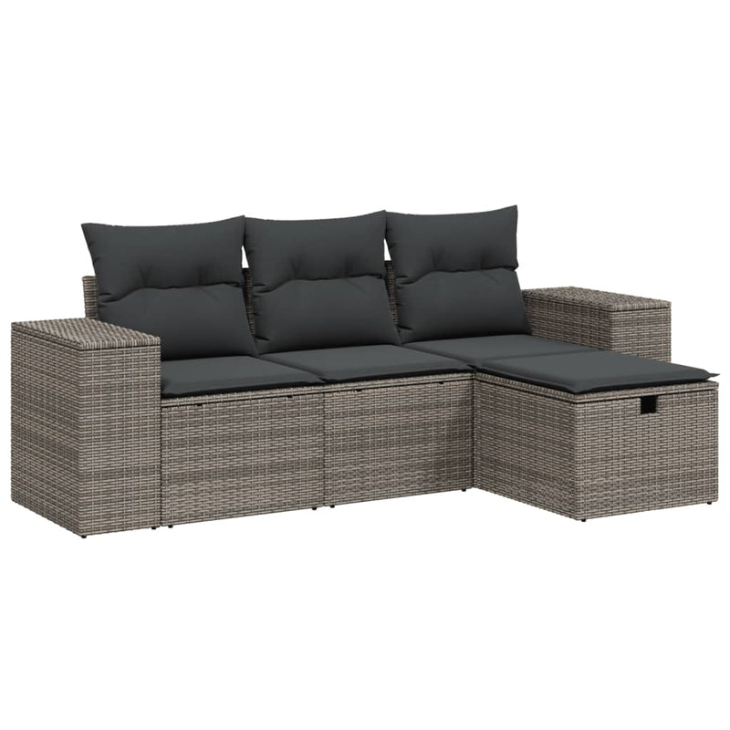 4 Piece Garden Sofa Set with Cushions Grey Poly Rattan