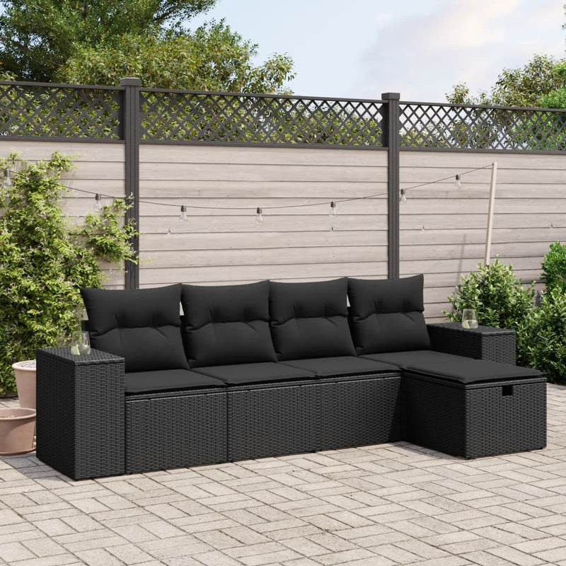 vidaXL 5 Piece Garden Sofa Set with Cushions Black Poly Rattan