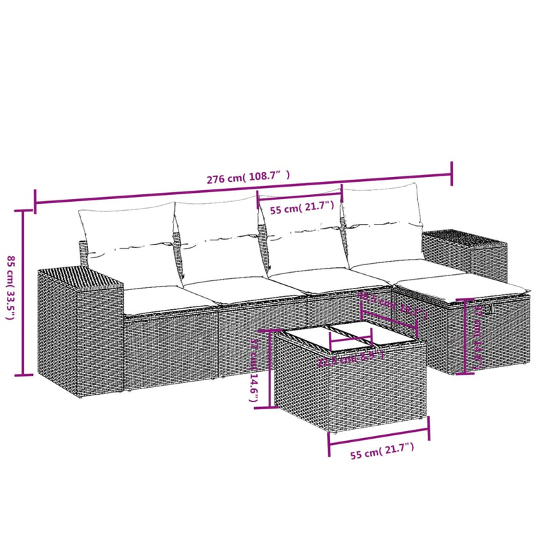 vidaXL 6 Piece Garden Sofa Set with Cushions Black Poly Rattan