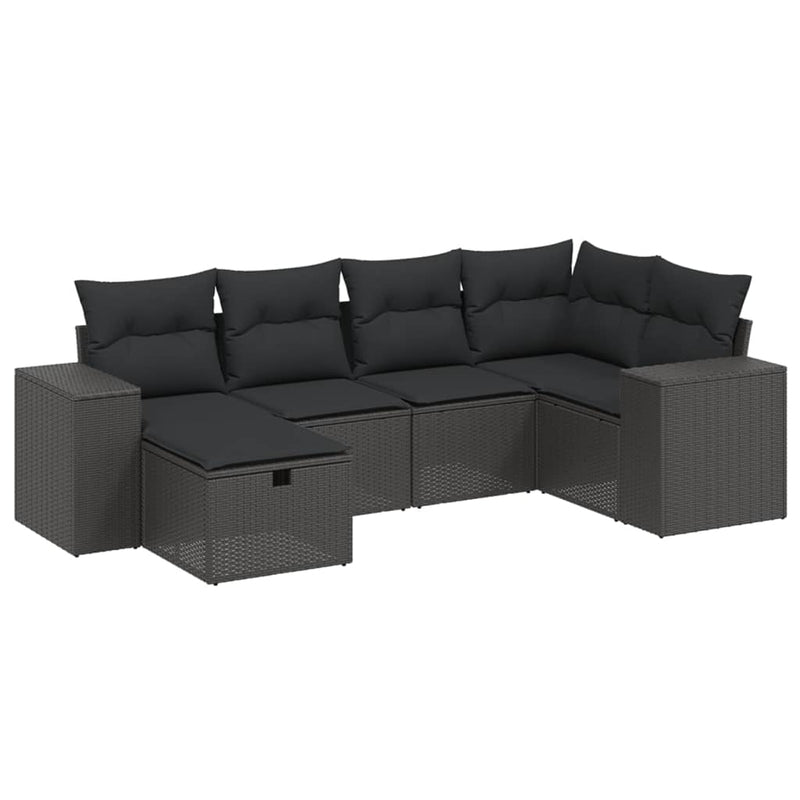 vidaXL 6 Piece Garden Sofa Set with Cushions Black Poly Rattan