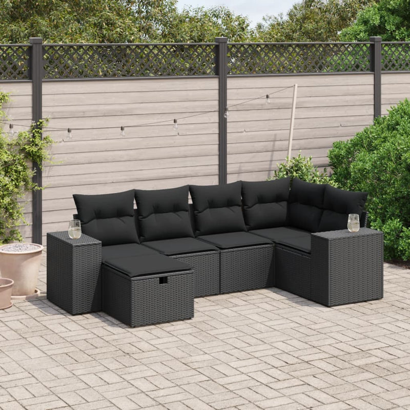 vidaXL 6 Piece Garden Sofa Set with Cushions Black Poly Rattan