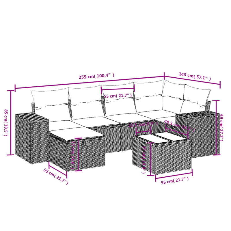vidaXL 7 Piece Garden Sofa Set with Cushions Black Poly Rattan