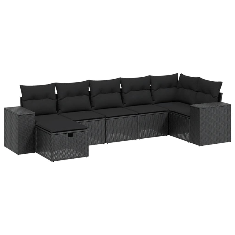 vidaXL 7 Piece Garden Sofa Set with Cushions Black Poly Rattan