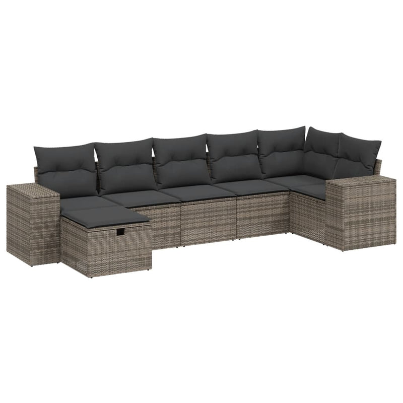 7 Piece Garden Sofa Set with Cushions Grey Poly Rattan