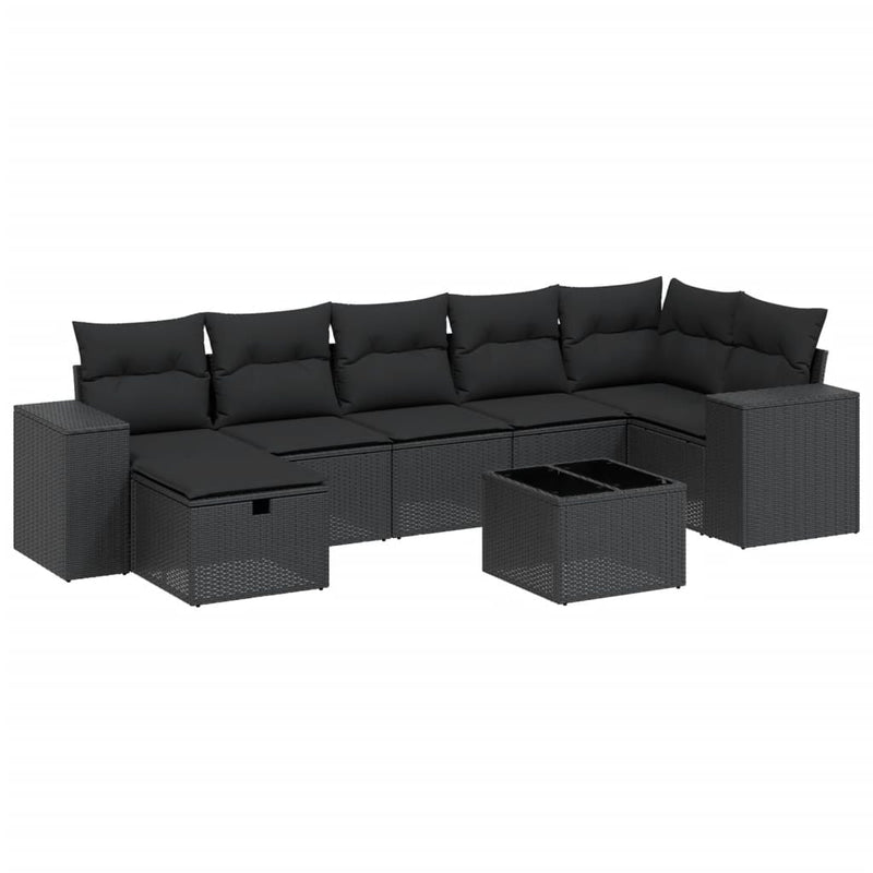 vidaXL 8 Piece Garden Sofa Set with Cushions Black Poly Rattan