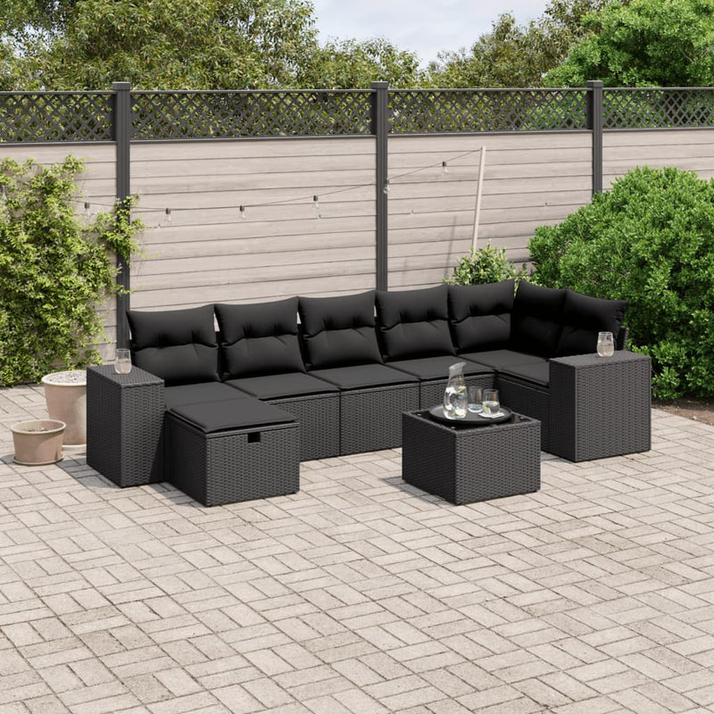 vidaXL 8 Piece Garden Sofa Set with Cushions Black Poly Rattan