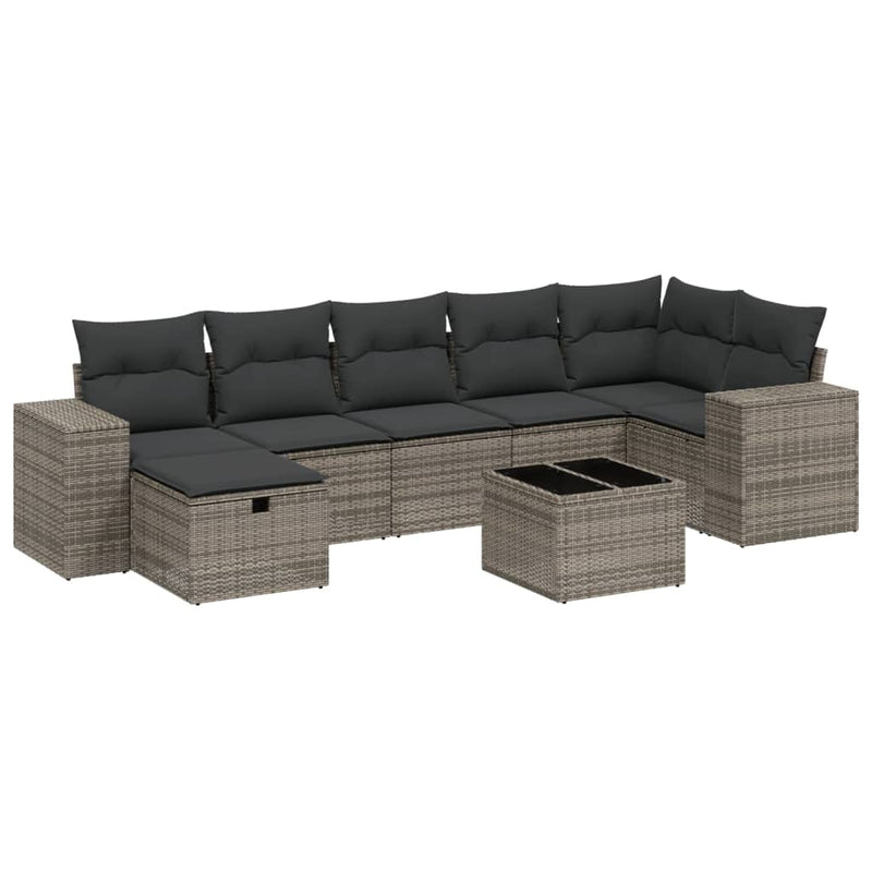 8 Piece Garden Sofa Set with Cushions Grey Poly Rattan