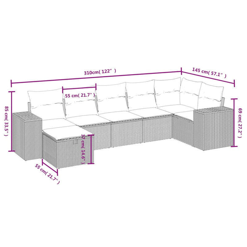vidaXL 7 Piece Garden Sofa Set with Cushions Black Poly Rattan