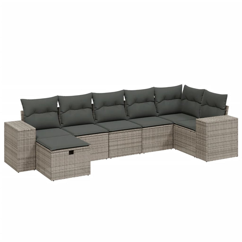 7 Piece Garden Sofa Set with Cushions Grey Poly Rattan