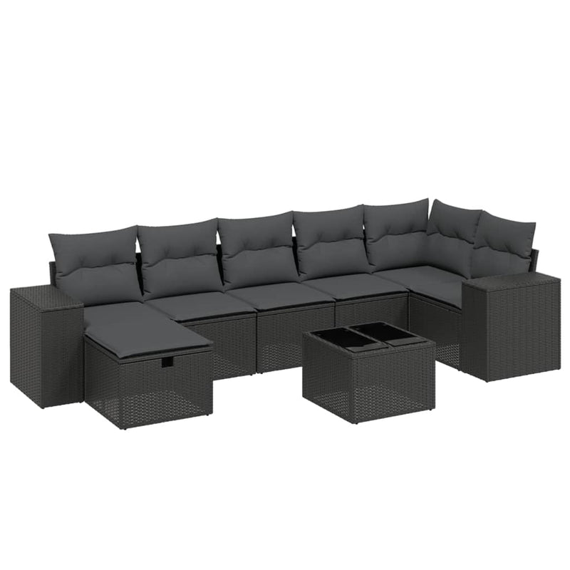 vidaXL 8 Piece Garden Sofa Set with Cushions Black Poly Rattan