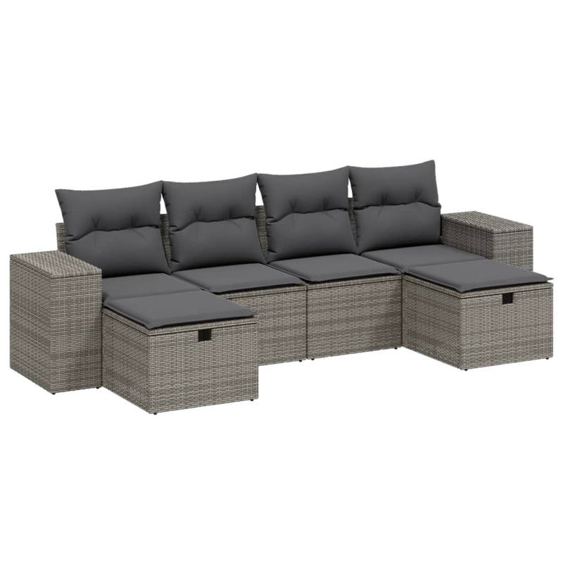 6 Piece Garden Sofa Set with Cushions Grey Poly Rattan