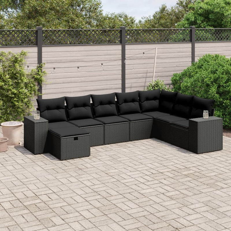 vidaXL 8 Piece Garden Sofa Set with Cushions Black Poly Rattan