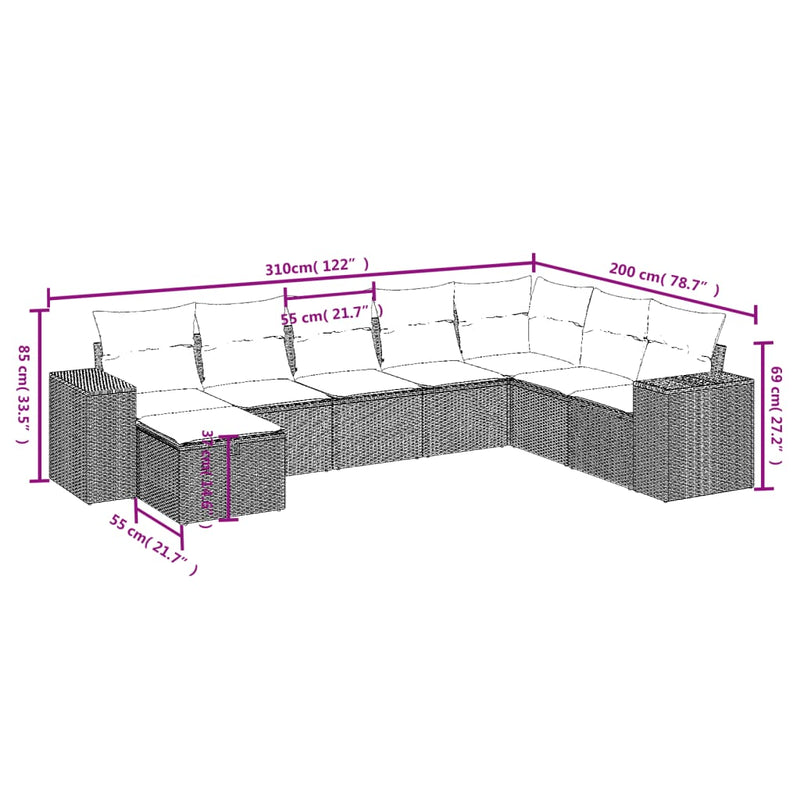 8 Piece Garden Sofa Set with Cushions Grey Poly Rattan