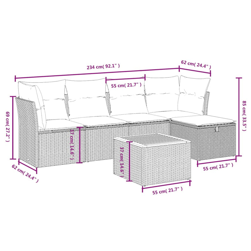 vidaXL 6 Piece Garden Sofa Set with Cushions Black Poly Rattan