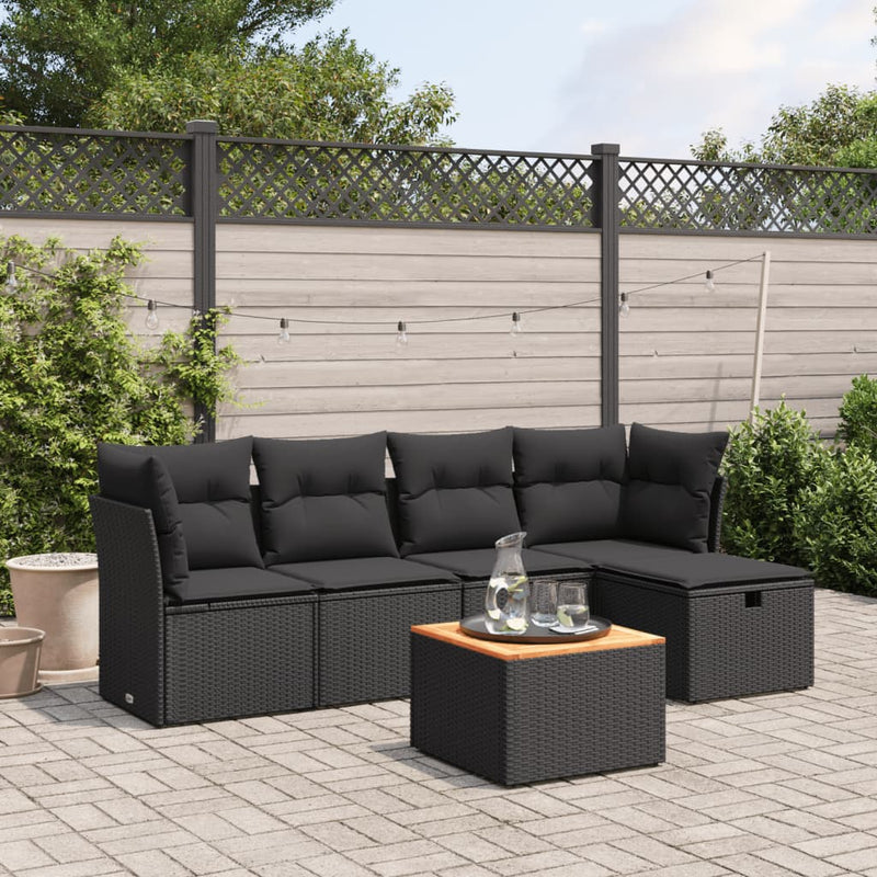 vidaXL 6 Piece Garden Sofa Set with Cushions Black Poly Rattan