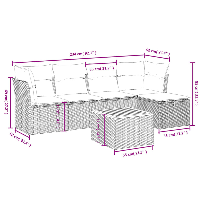vidaXL 6 Piece Garden Sofa Set with Cushions Black Poly Rattan