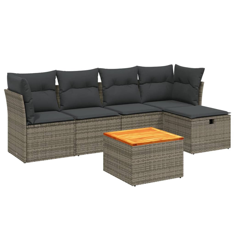 vidaXL 6 Piece Garden Sofa Set with Cushions Grey Poly Rattan
