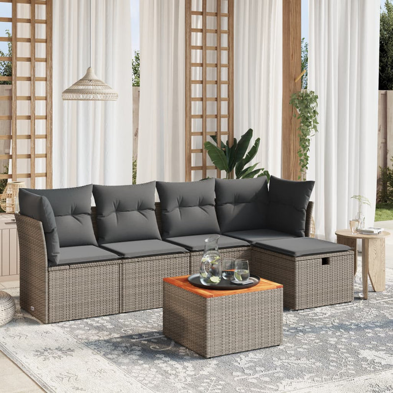vidaXL 6 Piece Garden Sofa Set with Cushions Grey Poly Rattan