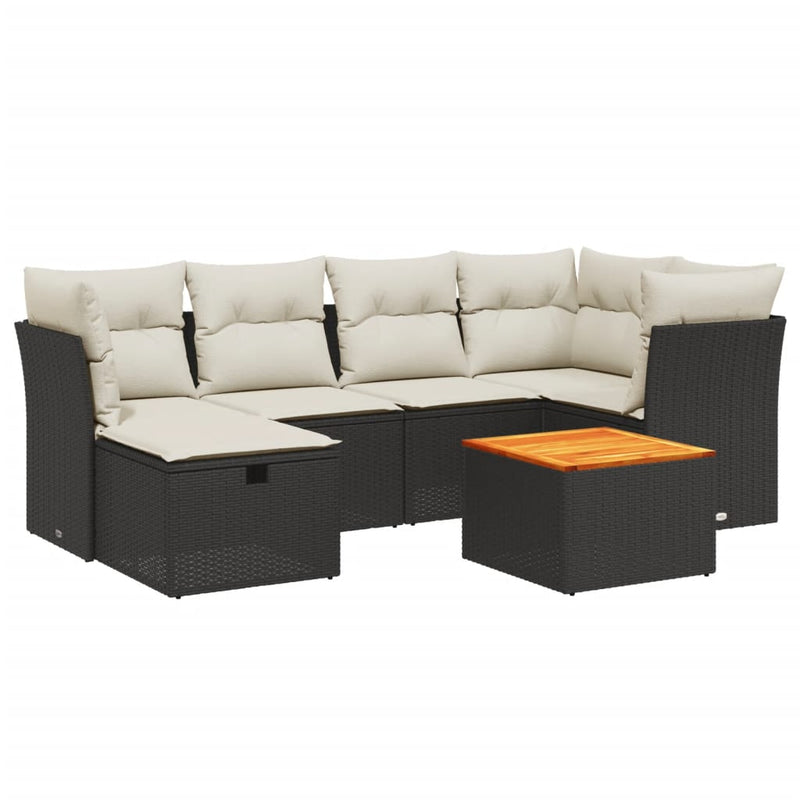 vidaXL 7 Piece Garden Sofa Set with Cushions Black Poly Rattan