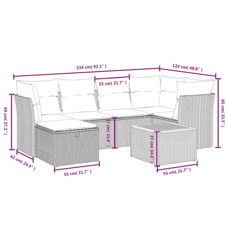 vidaXL 7 Piece Garden Sofa Set with Cushions Black Poly Rattan