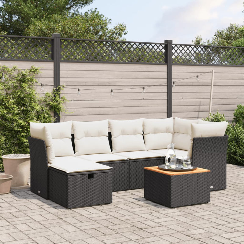 vidaXL 7 Piece Garden Sofa Set with Cushions Black Poly Rattan