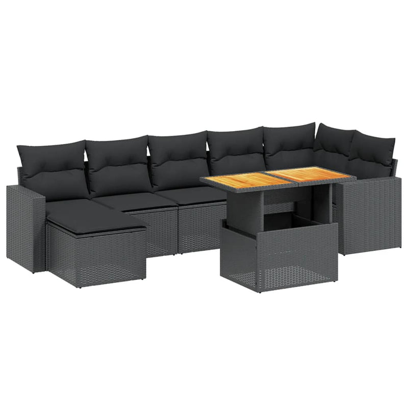 vidaXL 8 Piece Garden Sofa Set with Cushions Black Poly Rattan