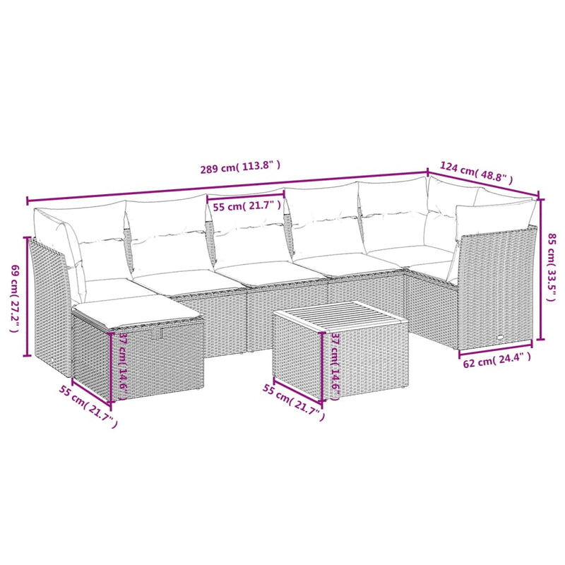 vidaXL 8 Piece Garden Sofa Set with Cushions Black Poly Rattan