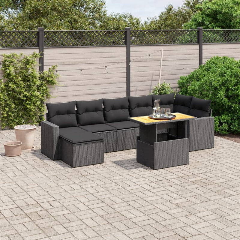 vidaXL 8 Piece Garden Sofa Set with Cushions Black Poly Rattan
