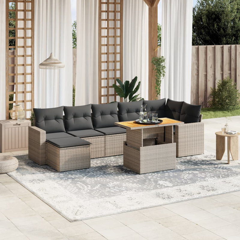vidaXL 8 Piece Garden Sofa Set with Cushions Grey Poly Rattan