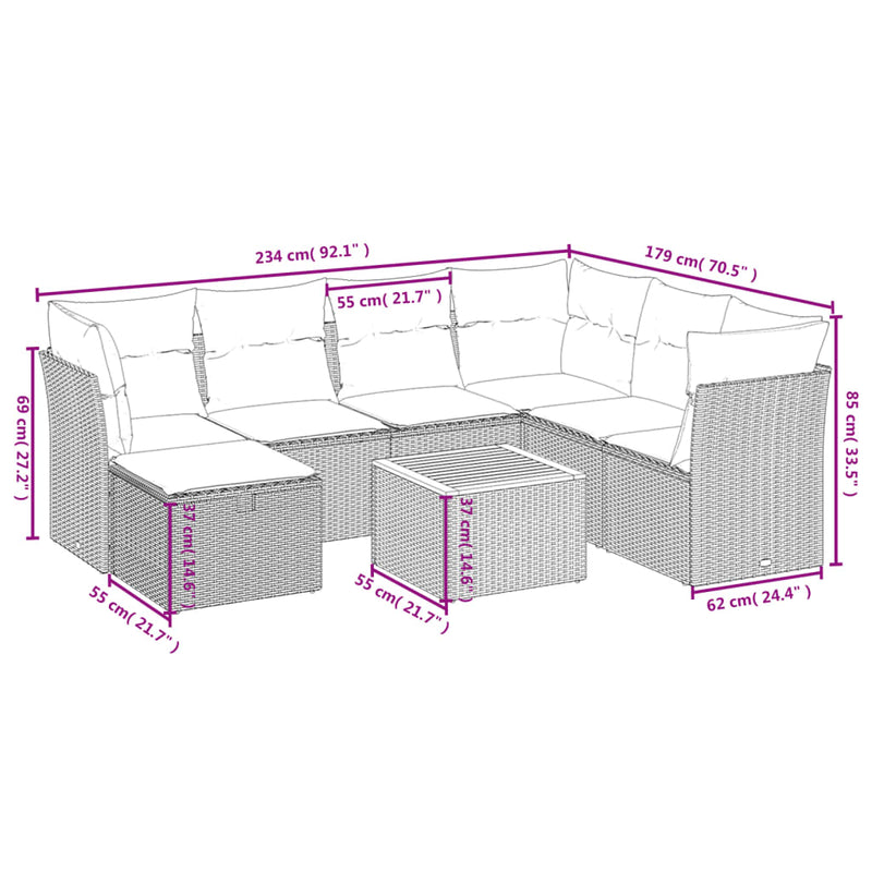 vidaXL 8 Piece Garden Sofa Set with Cushions Black Poly Rattan
