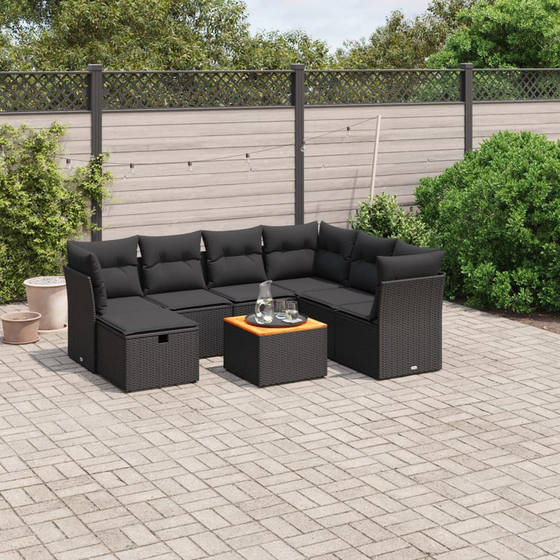 vidaXL 8 Piece Garden Sofa Set with Cushions Black Poly Rattan