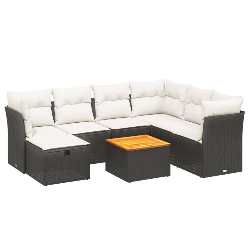 vidaXL 8 Piece Garden Sofa Set with Cushions Black Poly Rattan