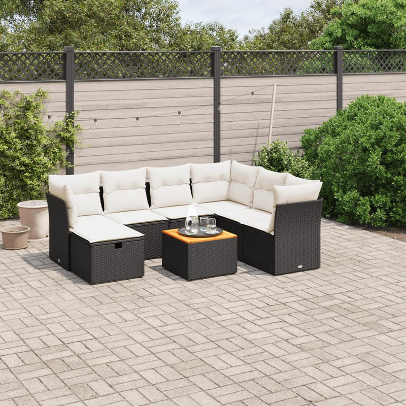 vidaXL 8 Piece Garden Sofa Set with Cushions Black Poly Rattan