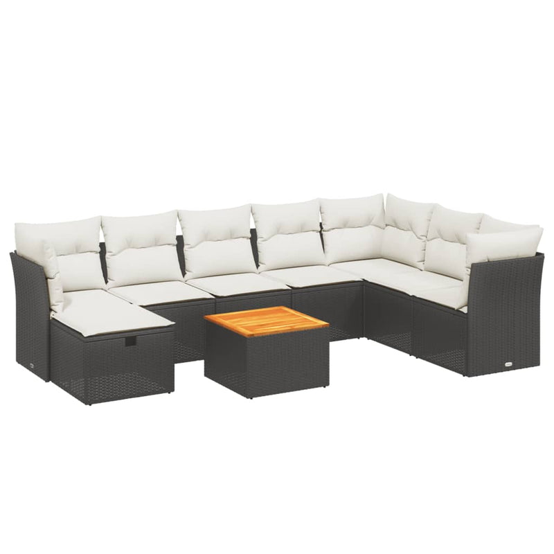 vidaXL 9 Piece Garden Sofa Set with Cushions Black Poly Rattan