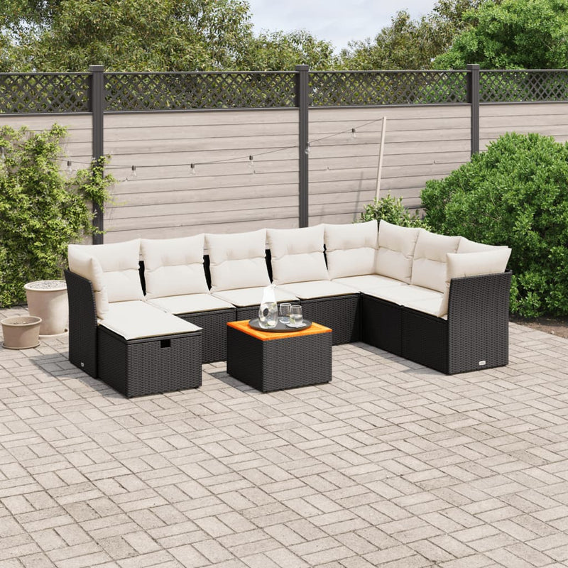 vidaXL 9 Piece Garden Sofa Set with Cushions Black Poly Rattan