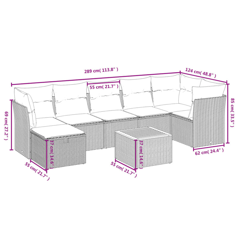 vidaXL 9 Piece Garden Sofa Set with Cushions Grey Poly Rattan