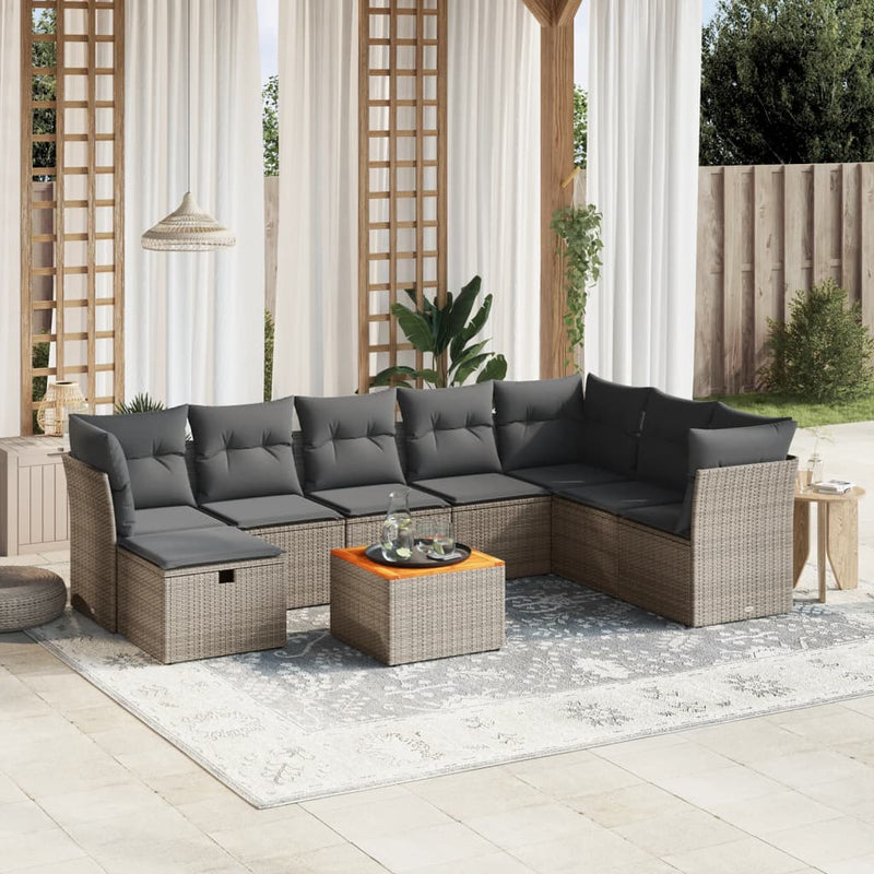 vidaXL 9 Piece Garden Sofa Set with Cushions Grey Poly Rattan