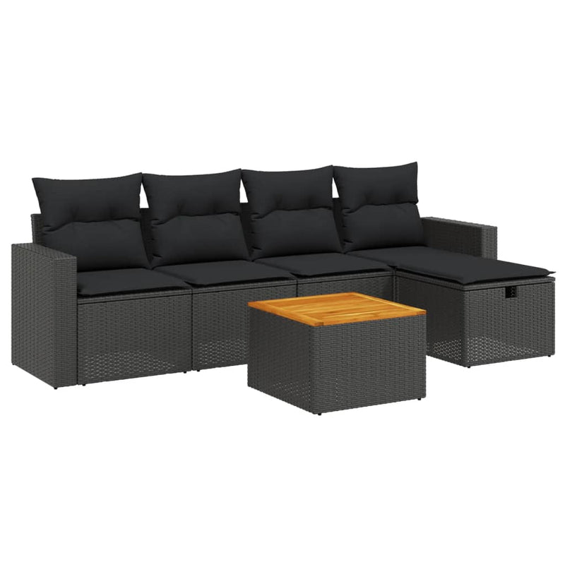 vidaXL 6 Piece Garden Sofa Set with Cushions Black Poly Rattan
