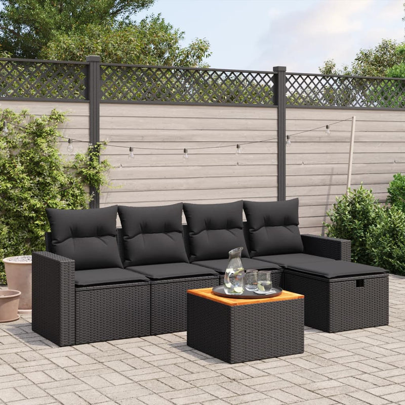 vidaXL 6 Piece Garden Sofa Set with Cushions Black Poly Rattan
