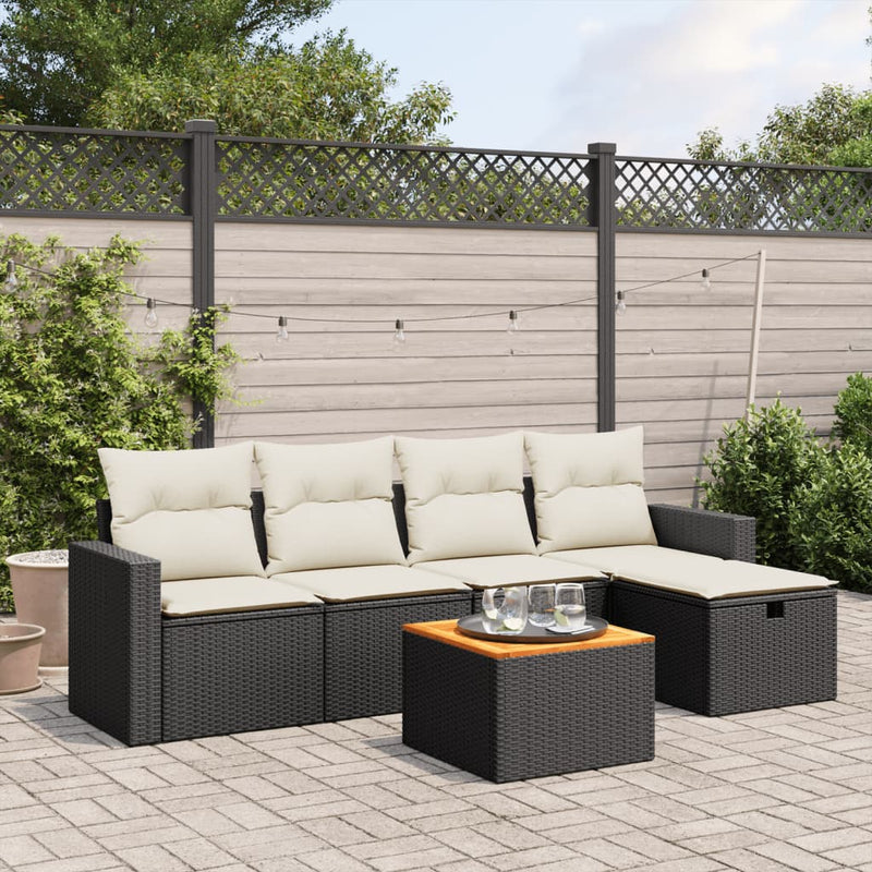 vidaXL 6 Piece Garden Sofa Set with Cushions Black Poly Rattan