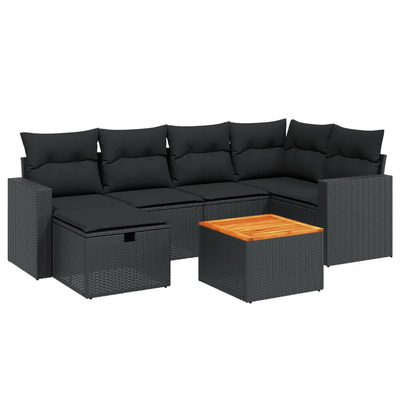 vidaXL 7 Piece Garden Sofa Set with Cushions Black Poly Rattan