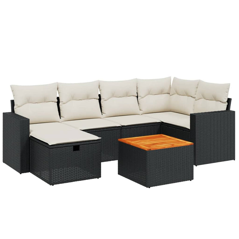 vidaXL 7 Piece Garden Sofa Set with Cushions Black Poly Rattan