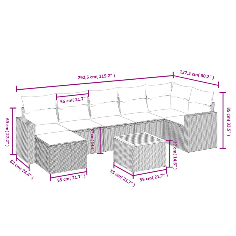 vidaXL 8 Piece Garden Sofa Set with Cushions Black Poly Rattan
