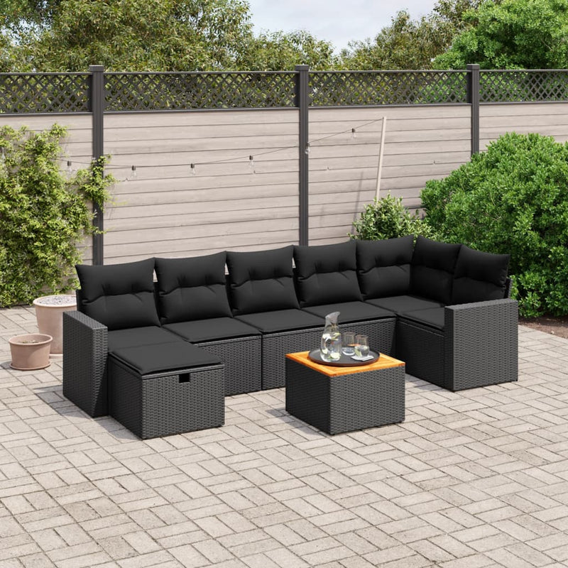 vidaXL 8 Piece Garden Sofa Set with Cushions Black Poly Rattan