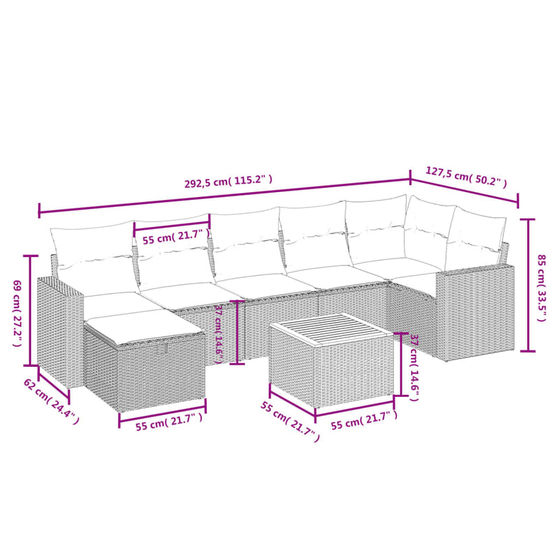 vidaXL 8 Piece Garden Sofa Set with Cushions Grey Poly Rattan